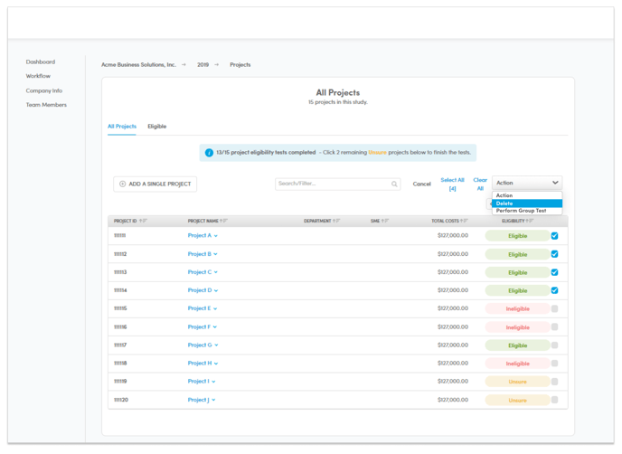 KB Delete Multiple Projects