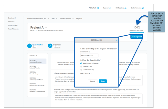 KB SME Sign-Off on Projects